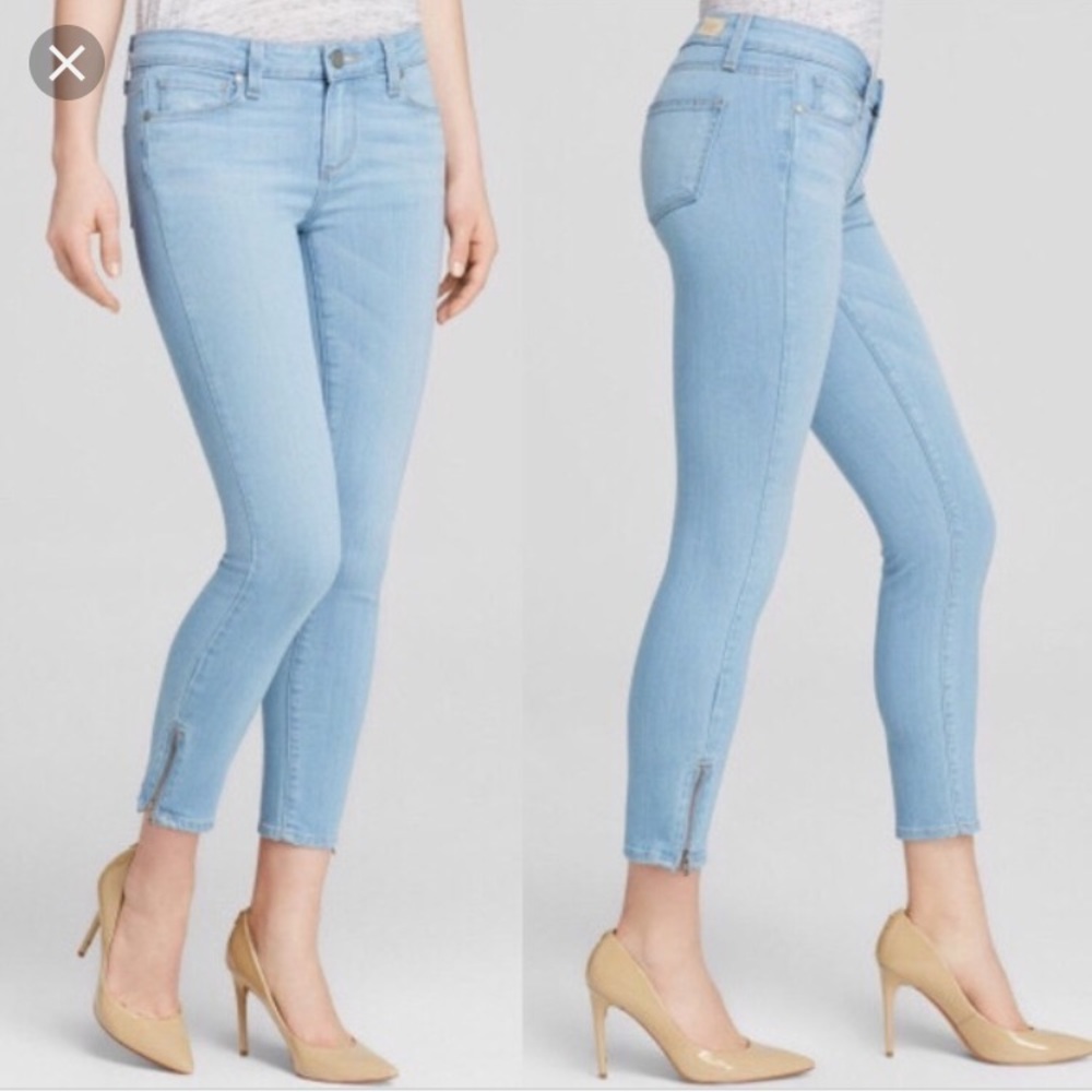 Paige light wash skinny jeans